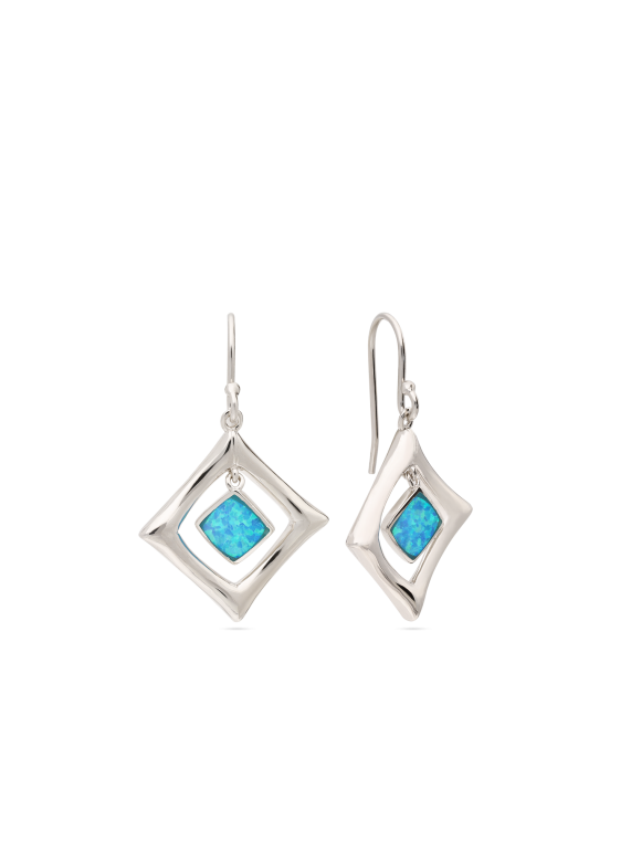 925 Silver Rhodium Plated Drops styled with Sky Blue Man made Opal