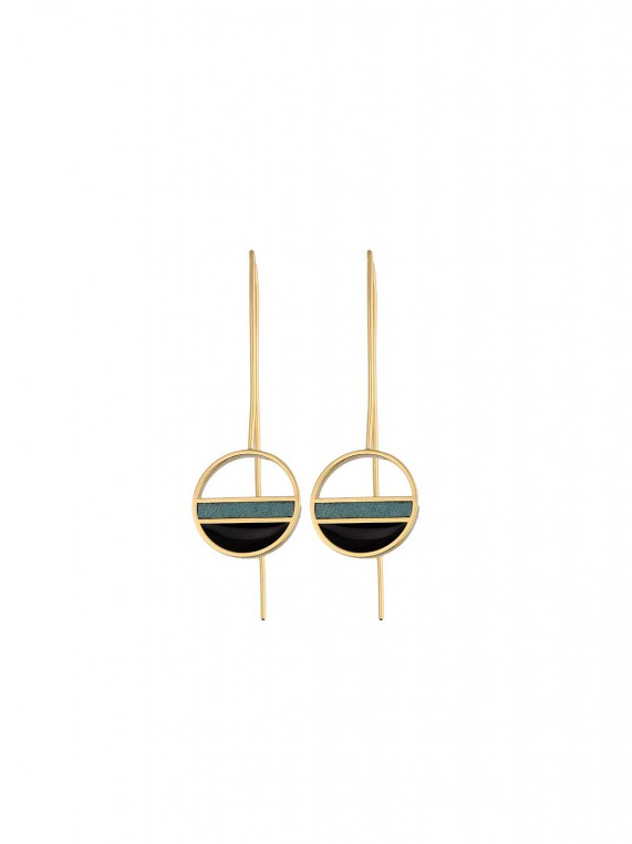 Gold Plated Drops adorned with Black and Turquoise Enamel
