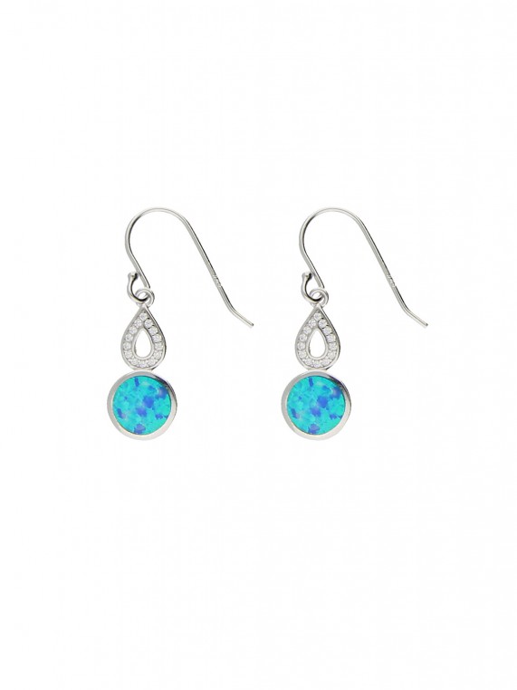 925 Silver Rhodium Plated Drops adorned with Man made Cubic Zirconia and Man made Opal