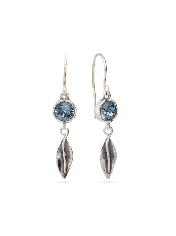 925 Sterling Silver Drops adorned with Blue Crystal Glass
