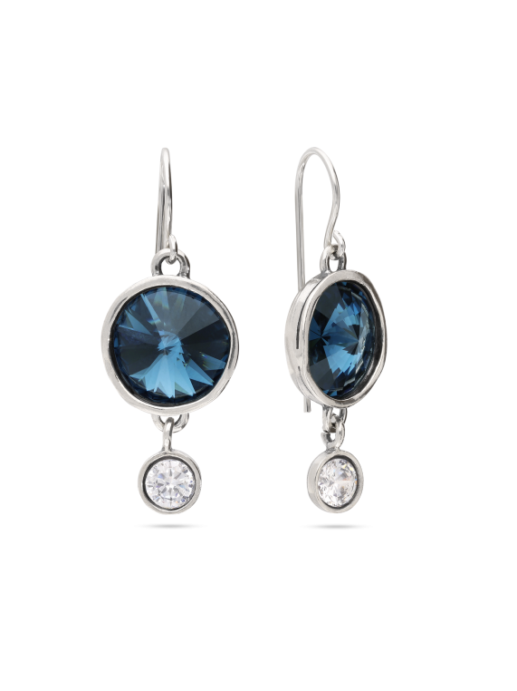 925 Sterling Silver Drops adorned with Blue and Clear Man made Swarovski Crystal
