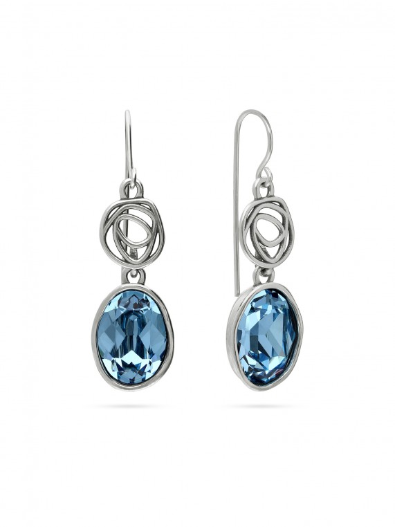 925 Sterling Silver Drops decorated with Sky Blue Man made Swarovski Crystal
