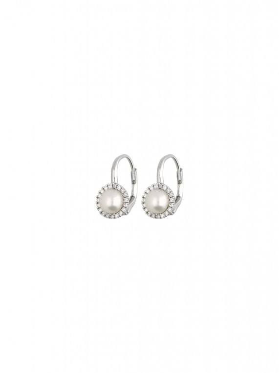 925 Silver Rhodium Plated Drops styled with Man made Cubic Zirconia and Synthetic pearl