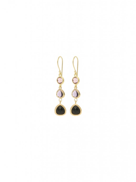 Gold Plated Drops decorated with Black and Purple Crystal Glass