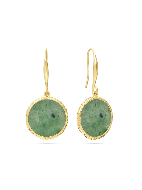 Gold Plated Drops decorated with Green Man made Agate