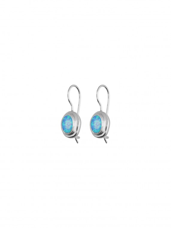 925 Silver Rhodium Plated Drops styled with Blue Man made Opal