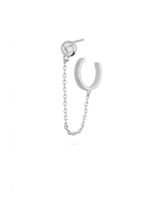 925 Silver Rhodium Plated Helix earring styled with Clear Man made Cubic Zirconia