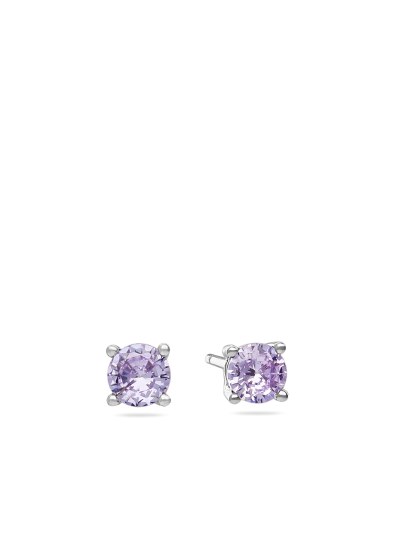 925 Silver Rhodium Plated Stud adorned with Purple Man made Cubic Zirconia