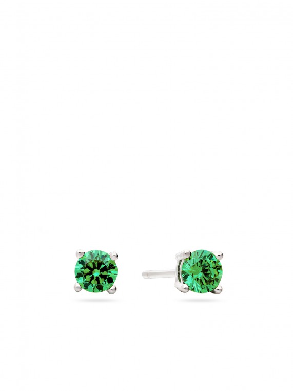 925 Silver Rhodium Plated Stud styled with Green Man made Cubic Zirconia