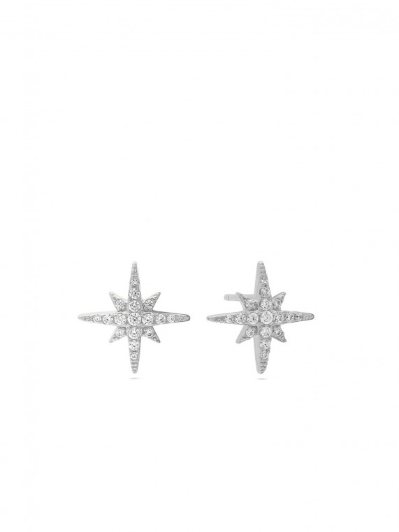 925 Silver Rhodium Plated Stud decorated with Clear Man made Cubic Zirconia