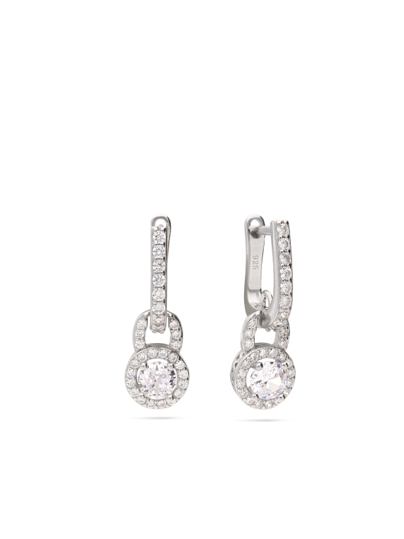 925 Silver Rhodium Plated Drops decorated with Clear Man made Cubic Zirconia