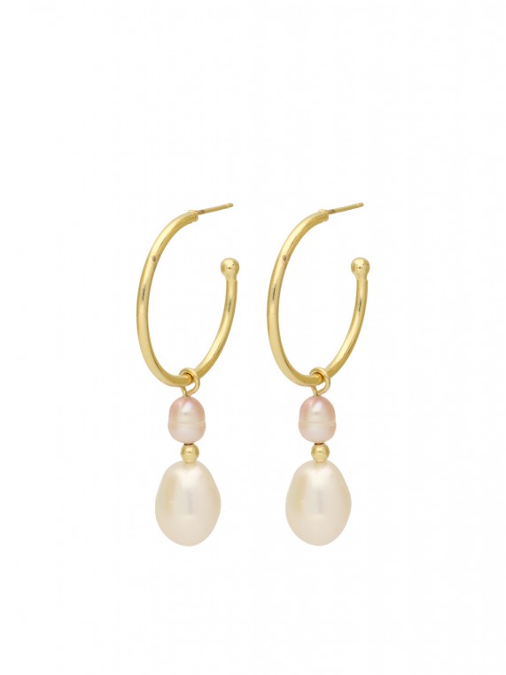 Gold Plated Hoops styled with Cultured Pearl