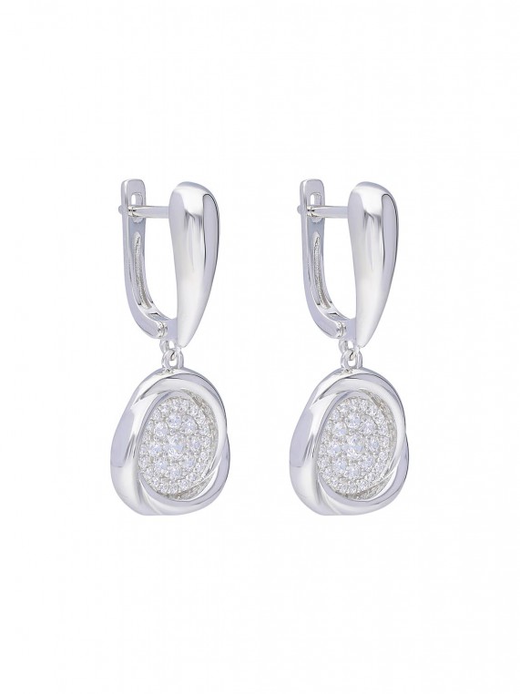 925 Silver Rhodium Plated Drops styled with Clear Man made Cubic Zirconia