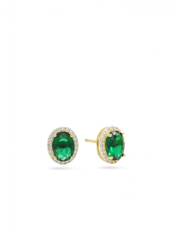 Gold Plated Stud styled with Green and Clear Man made Cubic Zirconia