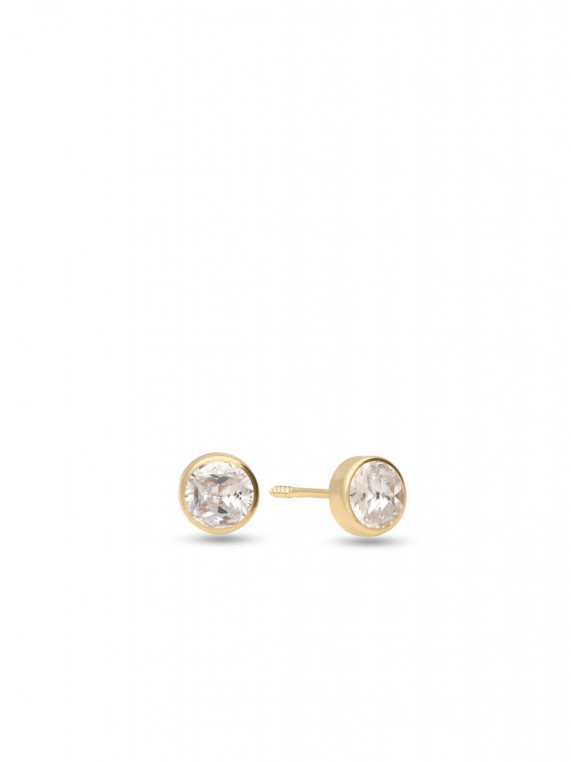 14K Gold Stud adorned with Clear Man made Cubic Zirconia