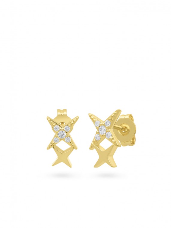 Gold Plated Stud decorated with Clear Man made Cubic Zirconia
