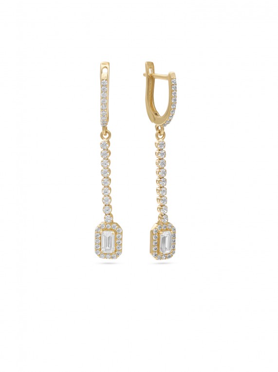 14K Gold Drops with Clear Man made Cubic Zirconia