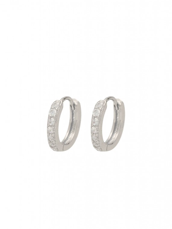 925 Sterling Silver Hoops adorned with Clear Man made Cubic Zirconia