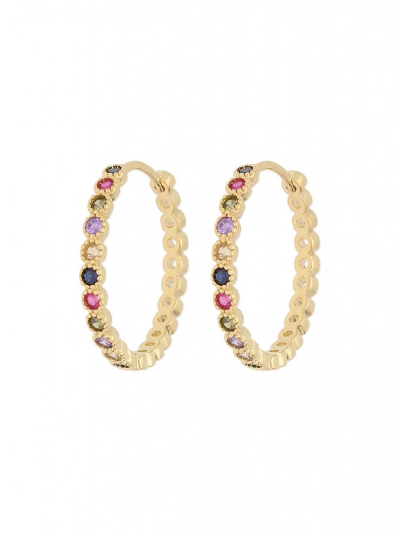 Gold Plated Hoops adorned with Multicolor Man made Cubic Zirconia