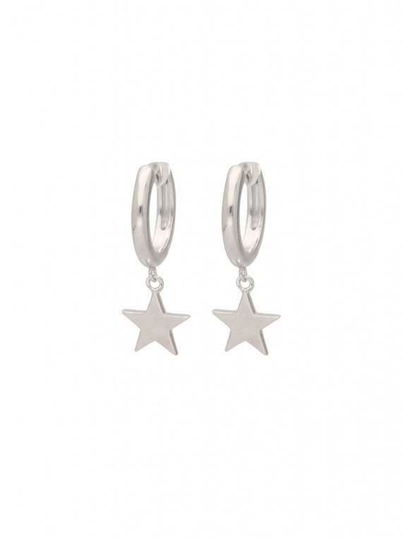 925 Silver Rhodium Plated Hoops Star