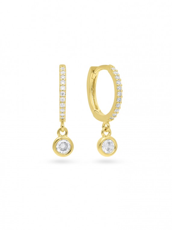 Gold Plated Hoops adorned with Clear Man made Cubic Zirconia