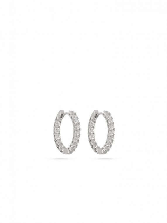 925 Silver Rhodium Plated Hoops styled with Clear Man made Cubic Zirconia