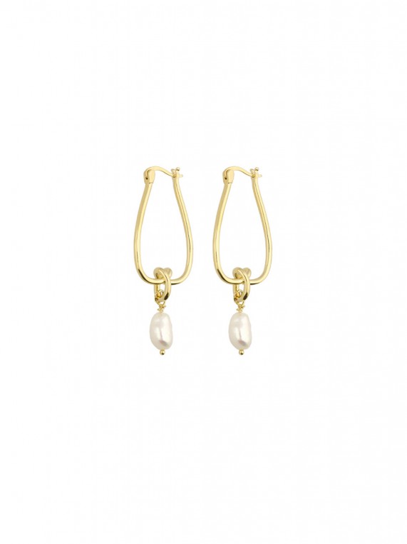 Gold Plated Hoops decorated with Cultured Pearl