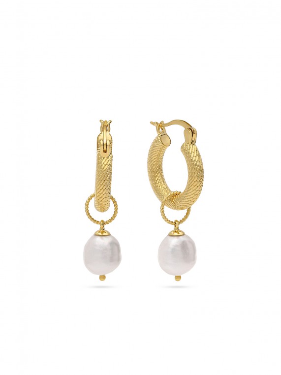 Gold Plated Hoops decorated with Cultured Pearl