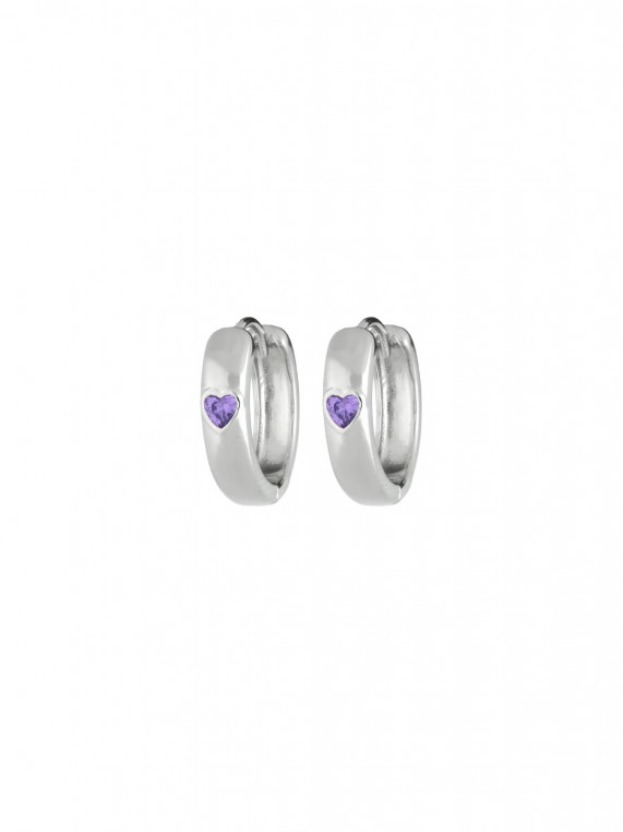 925 Silver Rhodium Plated Hoops adorned with Purple Man made Cubic Zirconia