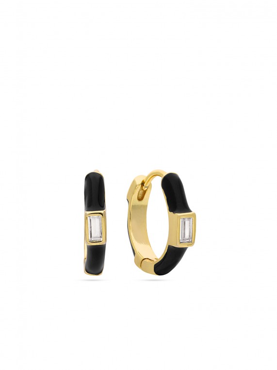 Gold Plated Hoops adorned with Black Enamel
