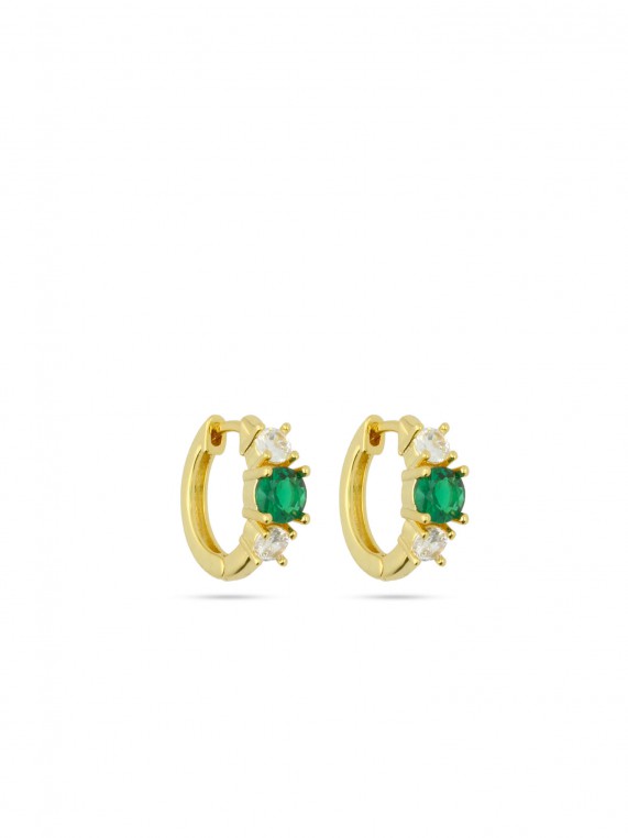Gold Plated Hoops adorned with Green and Clear Man made Cubic Zirconia