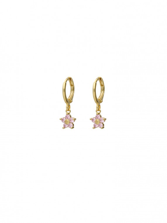 Gold Plated Hoops adorned with Pink Man made Cubic Zirconia