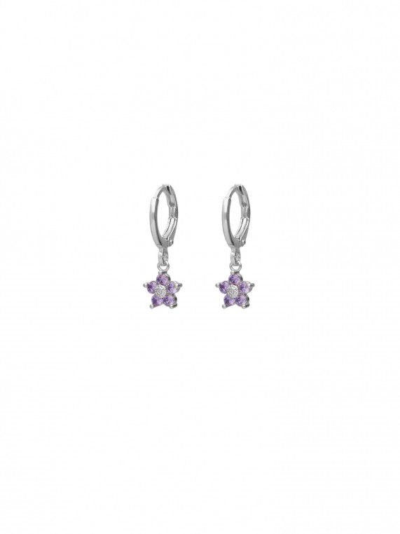 925 Silver Rhodium Plated Hoops styled with Purple Man made Cubic Zirconia
