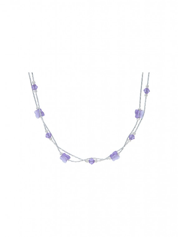 925 Silver Rhodium Plated Delicate & Festive Necklace adorned with Purple Man made Swarovski Crystal