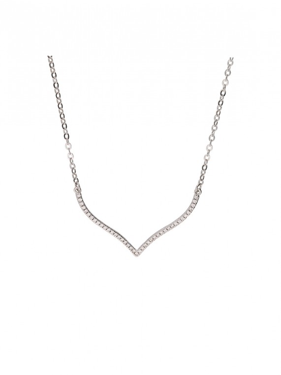 925 Sterling Silver and 925 Silver Rhodium Plated Delicate & Festive Necklace adorned with Clear Man made Cubic Zirconia