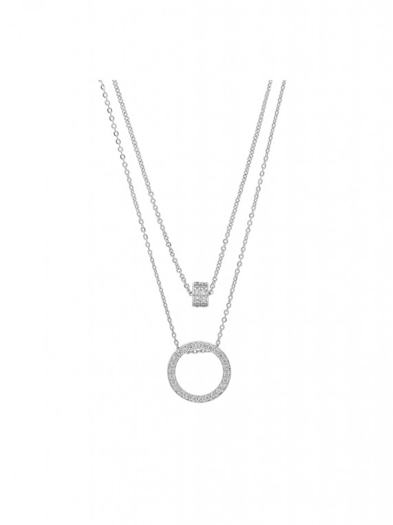 925 Silver Rhodium Plated Double necklace styled with Clear Man made Cubic Zirconia