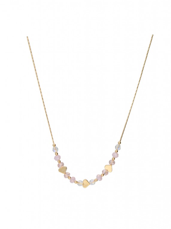 Gold Plated Delicate & Festive Necklace styled with Clear and Pink Crystal Glass