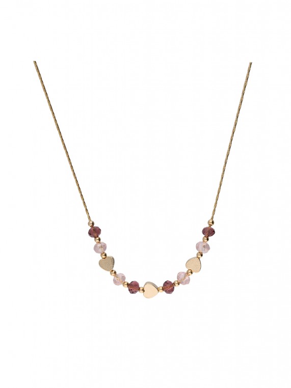 Gold Plated Delicate & Festive Necklace decorated with Purple and Pink Crystal Glass