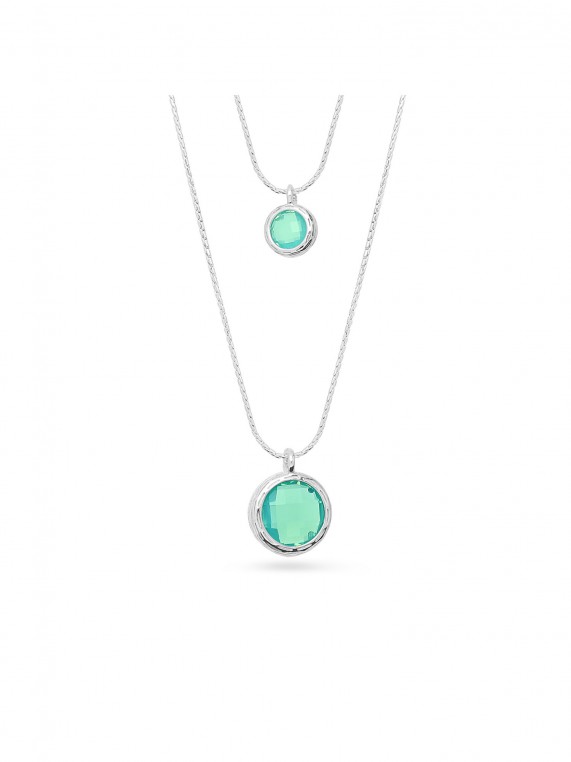 925 Silver Rhodium Plated Double necklace adorned with Green Crystal Glass