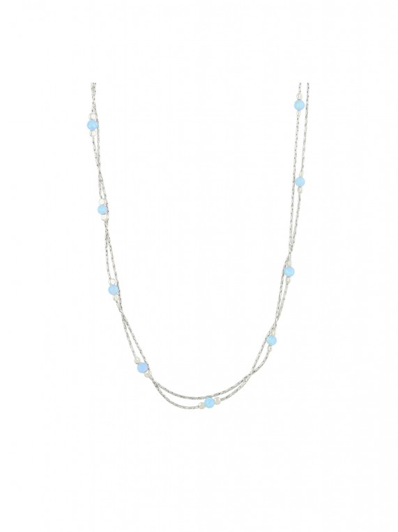 925 Silver Rhodium Plated Delicate & Festive Necklace decorated with Blue Man made Opal