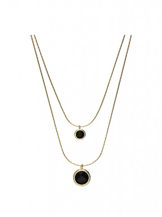 Gold Plated Double necklace styled with Black Crystal Glass