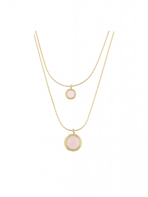 Gold Plated Double necklace adorned with Pink Crystal Glass
