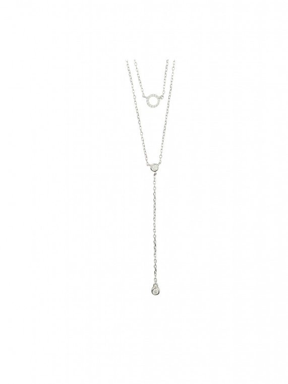 925 Silver Rhodium Plated Double necklace styled with Clear Man made Cubic Zirconia