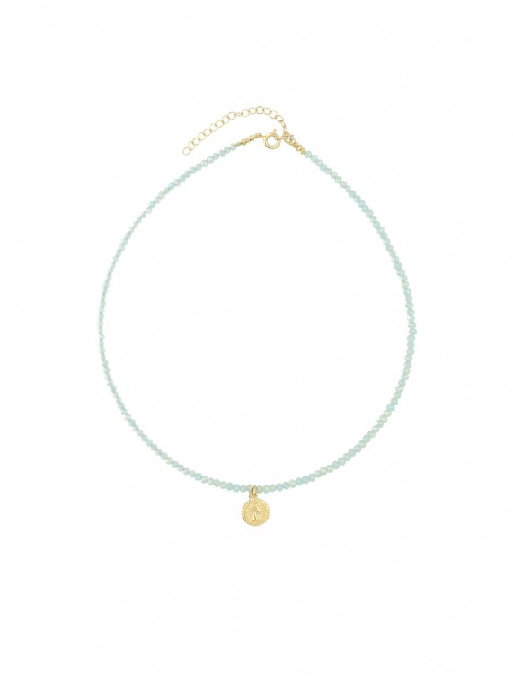 Gold Plated Choker necklace decorated with Sky Blue Crystal Glass