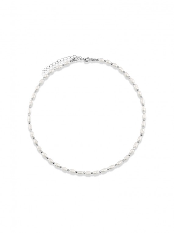 925 Silver Rhodium Plated Choker necklace styled with Cultured Pearl