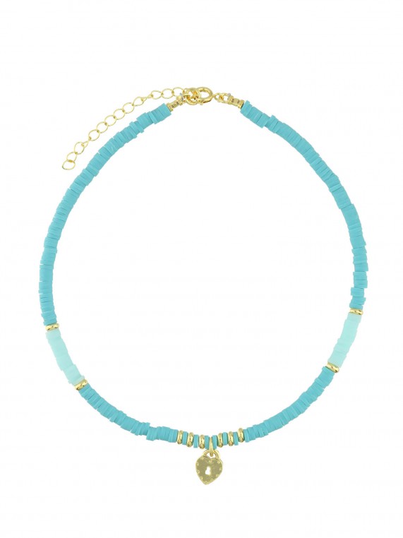 Gold Plated Choker necklace adorned with Sky Blue Silicon beads