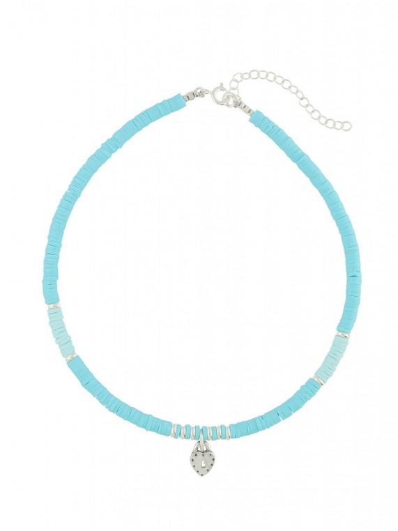 925 Sterling Silver Choker necklace decorated with Sky Blue Silicon beads