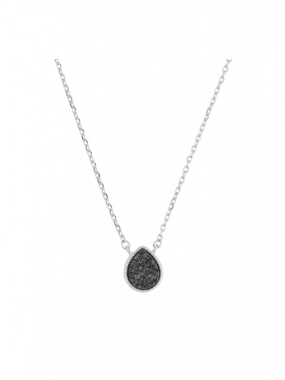 925 Silver Rhodium Plated Pendant Necklace decorated with Black Man made Druzy Quartz