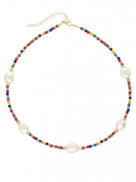 Gold Plated Choker necklace adorned with Cultured Pearl and Crystal Glass