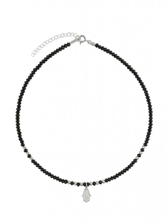 925 Silver Rhodium Plated Choker necklace styled with Black and Clear Man made Cubic Zirconia